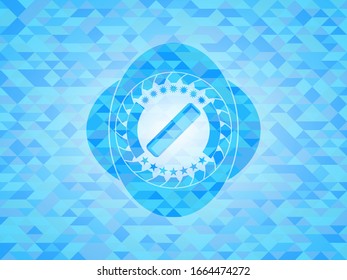 hair comb icon inside light blue emblem with triangle mosaic background