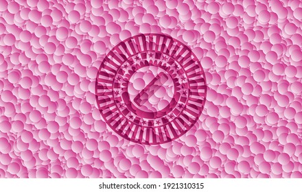 hair comb icon inside pink emblem with bubbles background. Vector Illustration. Detailed. 