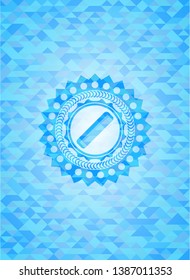 hair comb icon inside realistic sky blue emblem. Mosaic background