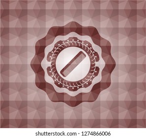 hair comb icon inside red seamless emblem with geometric pattern.