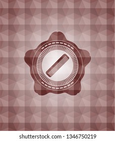 hair comb icon inside red seamless emblem or badge with abstract geometric polygonal pattern background.