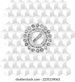 hair comb icon inside retro style grey emblem with geometric cube white background. 