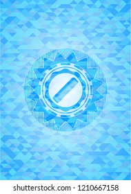 hair comb icon inside sky blue emblem with triangle mosaic background