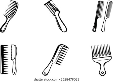 Hair comb icons set black and white styling grooming tool design