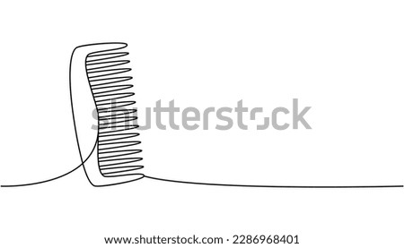 Hair comb one line continuous drawing. Barber shop and hairdresser tools continuous one line illustration. Vector minimalist linear illustration.