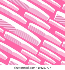 Hair comb seamless pattern in pink and white colors.