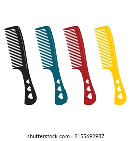 Hair comb vector icon. Barber comb flat design vector illustration isolated on a white background with four different color concepts.