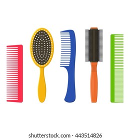 Hair combs and hairbrushes set isolated on a white background. Fashion equipment collection hairbrush and style comb hairdresser vector icon. Care for themselves in flat style