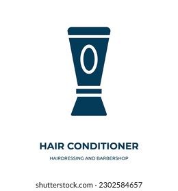 icono vectorial del acondicionador de cabello. acondicionador de pelo, acondicionador, íconos rellenos de pelo de peluquería plana y de barbería. Icono de glifo negro aislado, elemento de símbolo de ilustración vectorial para web 