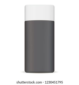 Hair cosmetic bottle mockup. Packaging for cosmetic products: shampoo, gel, hair care, oil, moisturizer, conditioner. Mate gray can with white lid. 3d Vector illustration design. 