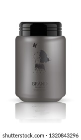 Hair cosmetic bottle mockup. Packaging for cosmetic products: 
shampoo, gel, hair care, oil, moisturizer, conditioner. 
Mate gray can with black lid.  
Vector illustration.