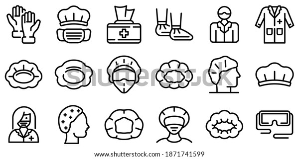Hair cover icons set.\
Outline set of hair cover vector icons for web design isolated on\
white background