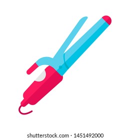 Hair curler flat design long shadow color icon. Curling iron. Curling tongs. Creating curls by heating. Electric hairdresser tool. Professional hair styling. Vector silhouette illustration