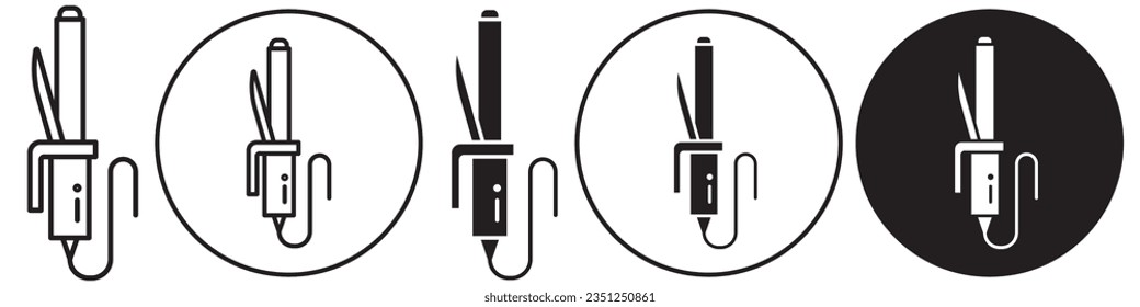 Hair curler icon. Outline symbol of female long hair straight tool. Vector curly or wavy hair making beauty salon style. Flat outline of electric wire heating curl tongs