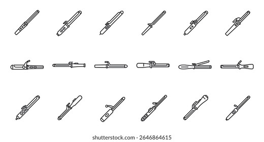  Hair curler icons set. Hair curling iron icons set showing different curling tongs for women hair styling and creating beautiful curls