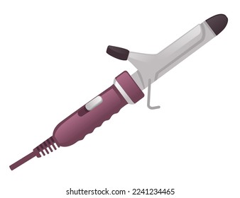 Hair curler tool curling iron with cord vector illustration isolated on white background