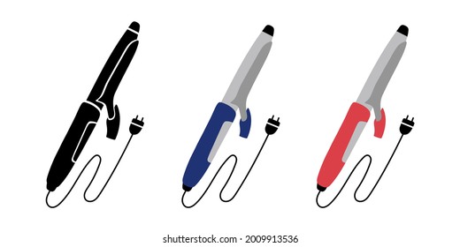 Hair curling iron flat icon. Hairdressing equipment sketch. Professional tool. Vector illustration. Barber symbol