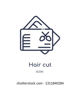 hair cut business card icon from other outline collection. Thin line hair cut business card icon isolated on white background.