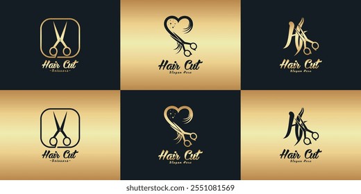 Hair cut design element vector logo with creative modern cool concept Premium Vector