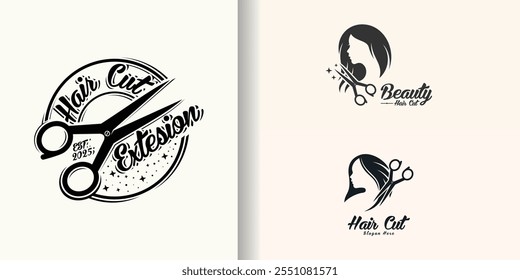 Hair cut design element vector logo with creative modern cool concept Premium Vector