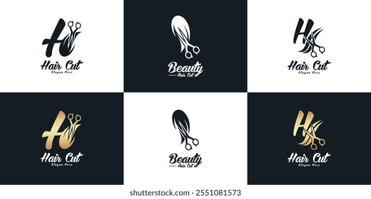 Hair cut design element vector logo with creative modern cool concept Premium Vector