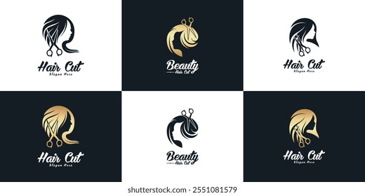 Hair cut design element vector logo with creative modern cool concept Premium Vector