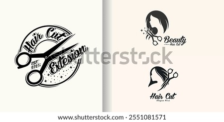 Hair cut design element vector logo with creative modern cool concept Premium Vector
