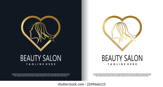 hair cut logo design vector for fashion with creative concept premium vector