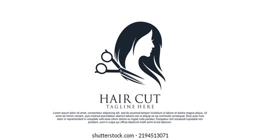 Hair Cut Logo Design For Women Beauty Salon With Hair Scissor And Creative Concept Premium Vector