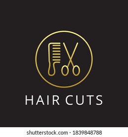 Hair Cut Logo with Gold Colour