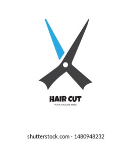 Hair cut and  salon flat vector logo template design