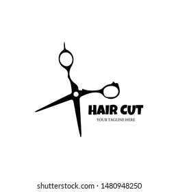Hair cut and  salon flat vector logo template design