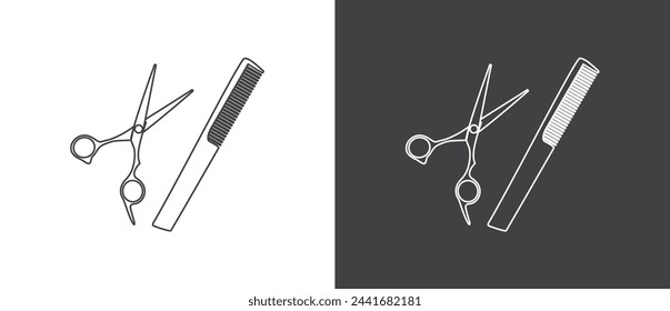 Hair cut salon icon. Scissors and comb icon. Barbershop , salon, hairdresser, haircut, hairdresser symbol or hair cutting tool icon. Barber shop vector stock illustration.