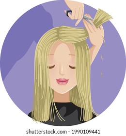 Hair cut woman fashion. Hairdresser hands cutting hair of a female customer in a beauty salon