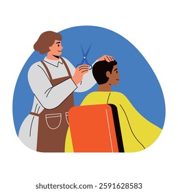 Hair cutting barber illustration in flat style