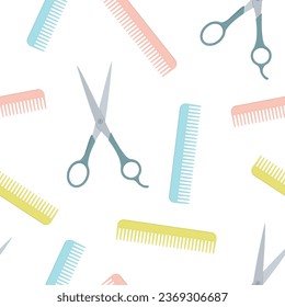 Hair cutting scissors and comb hairdressing vector seamless pattern