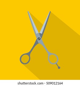 Hair cutting scissors icon. Flat illustration of hair cutting scissors vector icon for web isolated on yellow background