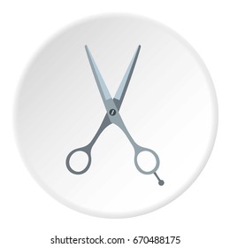 Hair cutting scissors icon in flat circle isolated vector illustration for web