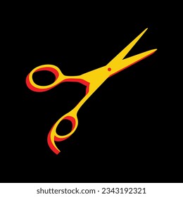 Hair cutting scissors sign. 3D Extruded Yellow Icon with Red Sides a Black background. Illustration.