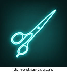 Hair cutting scissors sign. Cyan neon icon in the dark. Bluring. Luminescence. Illustration.