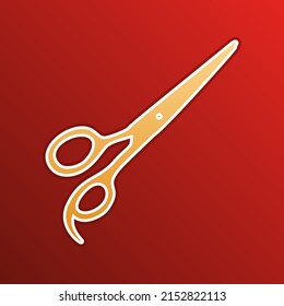 Hair cutting scissors sign. Golden gradient Icon with contours on redish Background. Illustration.