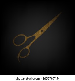 Hair cutting scissors sign. Icon as grid of small orange light bulb in darkness. Illustration.