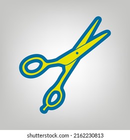 Hair cutting scissors sign. Icon in colors of Ukraine flag (yellow, blue) at gray Background. Illustration.