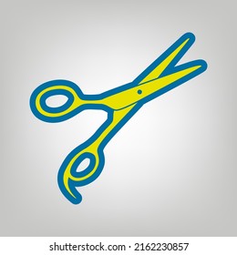 Hair cutting scissors sign. Icon in colors of Ukraine flag (yellow, blue) at gray Background. Illustration.