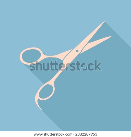 Hair cutting scissors sign. Unbleached silk Icon with very long shadow at dark sky blue background. Illustration.