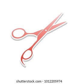 Hair cutting scissors sign. Vector. Reddish icon with white and gray shadow on white background. Isolated.