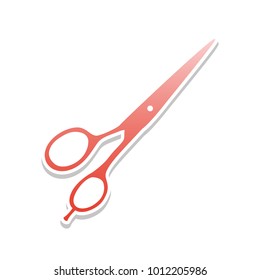 Hair cutting scissors sign. Vector. Reddish icon with white and gray shadow on white background. Isolated.