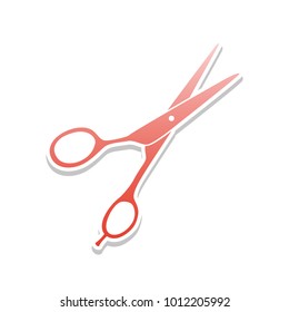 Hair cutting scissors sign. Vector. Reddish icon with white and gray shadow on white background. Isolated.