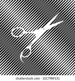 Hair cutting scissors sign. Vector. Icon. Hole in moire background.