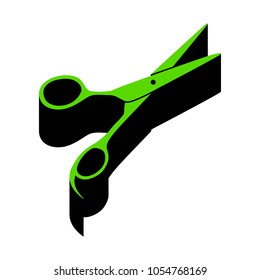 Hair cutting scissors sign. Vector. Green 3d icon with black side on white background. Isolated.